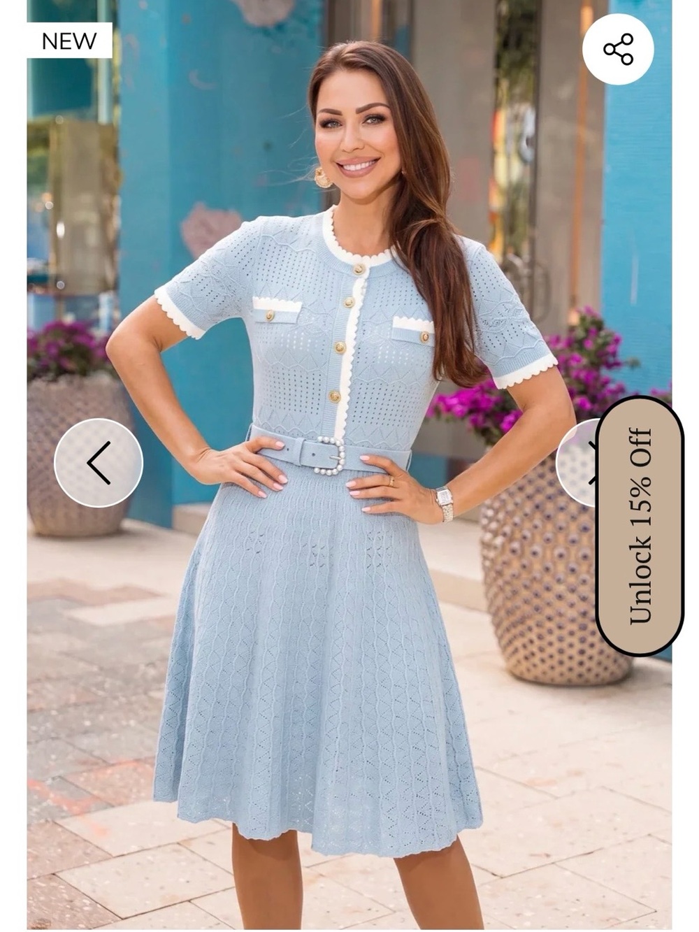 Powder Blue Knit Belted Midi Dress